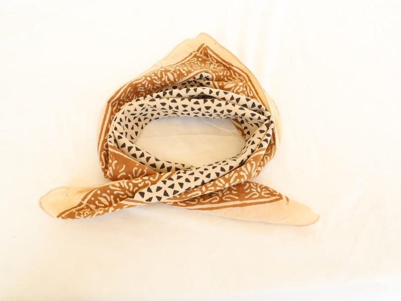 Hand Block Printed Cotton Bandana: Boho Hair Scarf | Hand Block Printed Hair Wrap | Boho Neck Scarf | Travel, Beach & Daily Accessory thumbnail 2