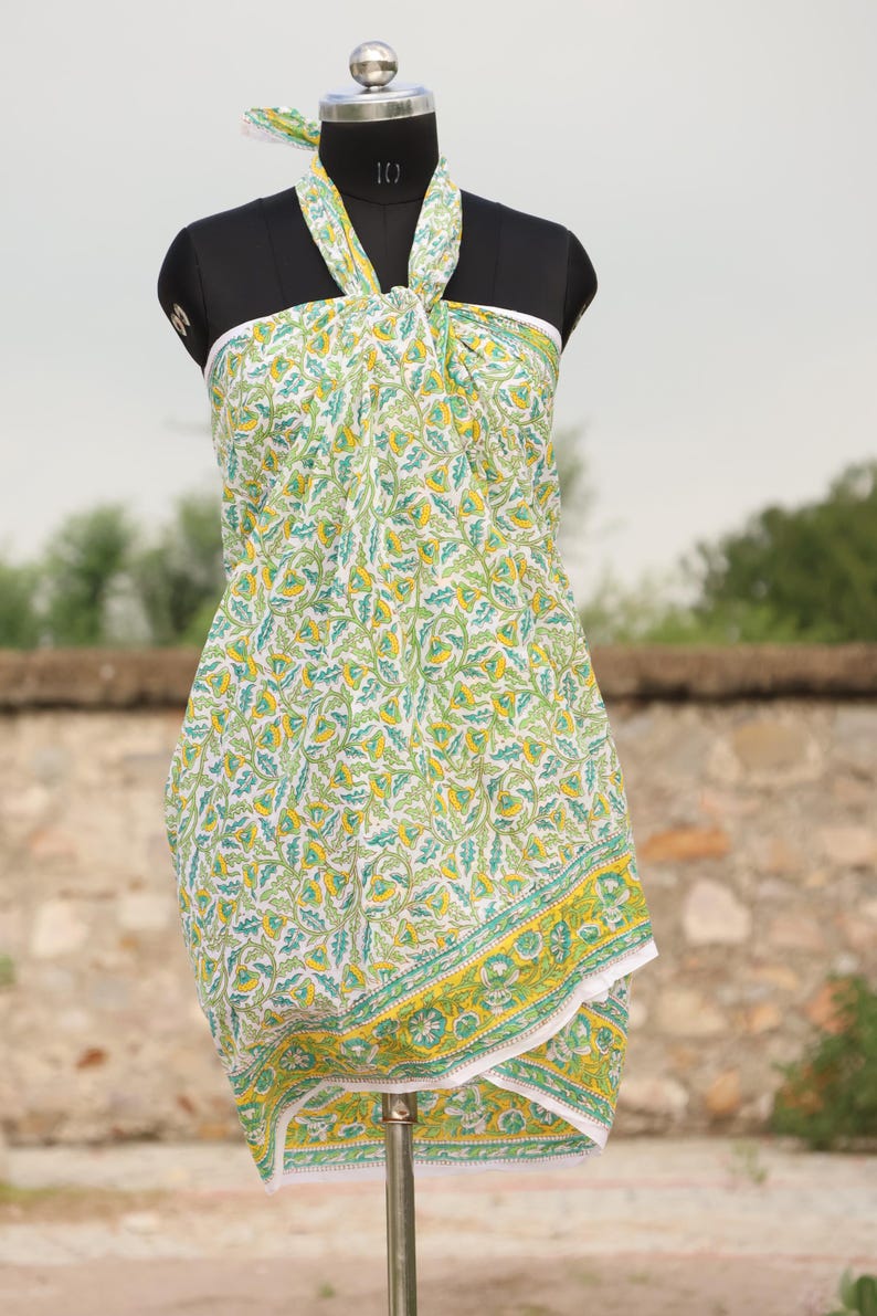 Block Print Cotton Sarong: Cotton Hand Block Print Scarves/Sarong | Cover - Up Boho Scarves,Birthday Anniversary, Perfect Gift for Her thumbnail 5