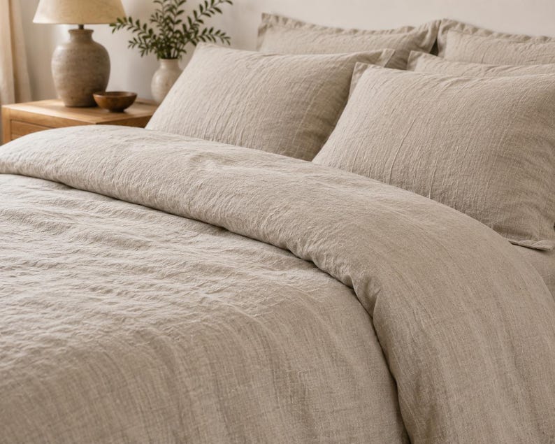 Natural Beige Duvet Cover, Stone Washed Linen Bedding Set, Organic Neutral Bedroom Decor, Cozy Bedding,Cozy Bedding Farmhouse Bedding Set thumbnail 3