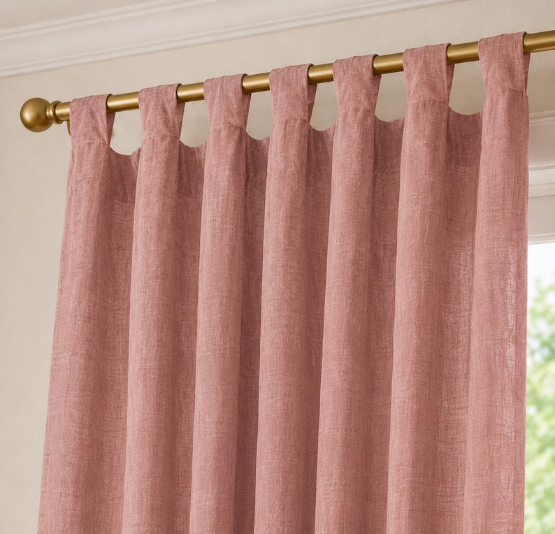 Dusty Rose Linen Curtains | Washed Linen Drapes | Rod Pocket Window Panels | Farmhouse Curtain Panels | Custom Length Sheer Linen,Home Decor thumbnail 3