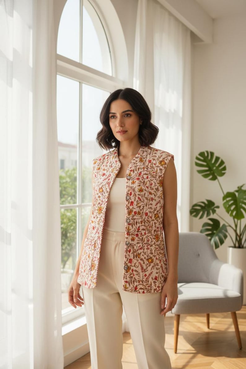 Cotton quilted reversible fashion jacket coat Floral women girls jacket winter summer bohemian long coat boho bridesmaid gift for her thumbnail 3