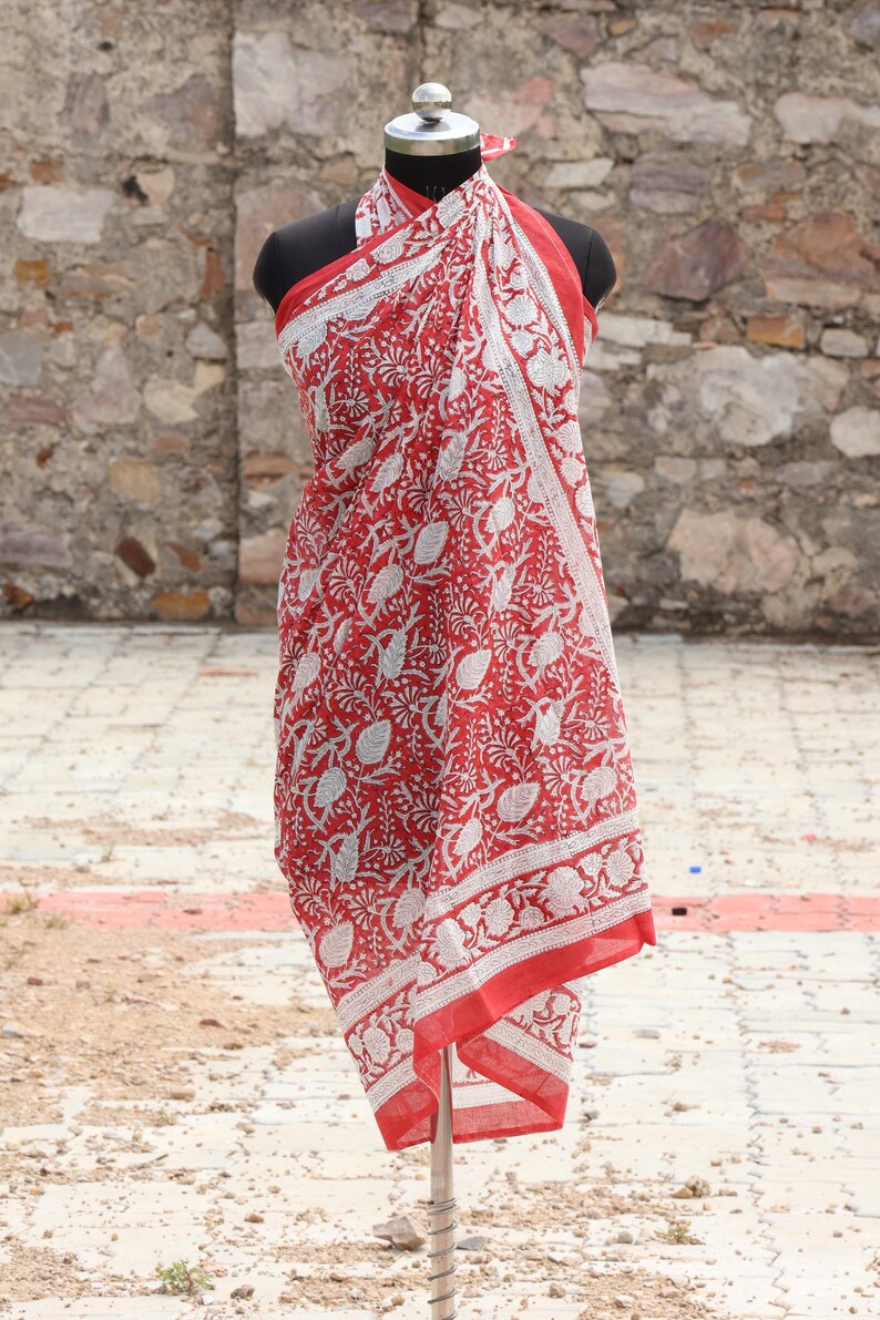 Set of 5 Eco-Friendly Hand Block Print Sarongs | Artisan Cotton Boho Beach Wraps, Resort & Festival Wear,Perfect Gift for Her, Summer Wraps thumbnail 5