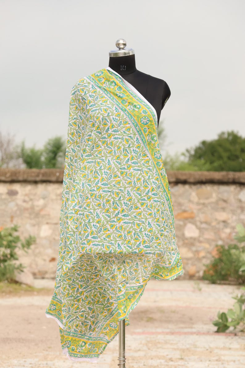 Hand Block Printed Cotton Sarong, Beach Wrap Pareo, Long Scarf, Large Sarong, Cover-up, Soft Fabric Scarf, Boho Fashion Shawl Beach Sarong thumbnail 4