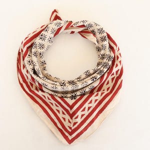 Hand Block Printed Organic Cotton Bandana: Brown & Green Floral Scarf