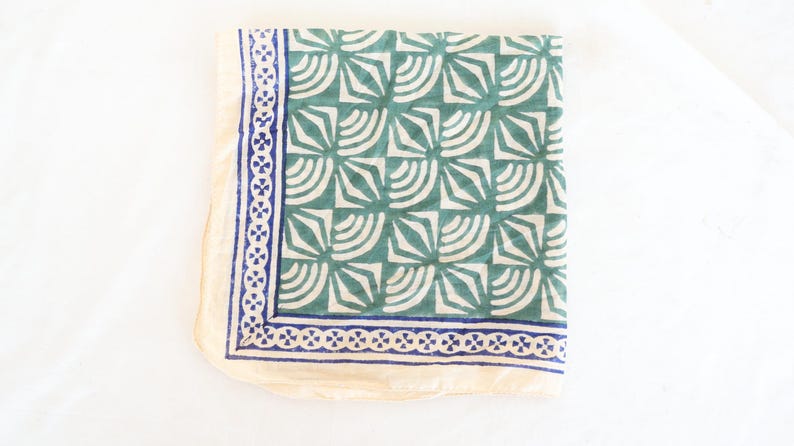Set of 7 Hand Block Printed Cotton Bandanas | Vintage Floral & Geometric Prints | Handmade Scarf Set | Sustainable Gift Set | Hair Wrap thumbnail 4