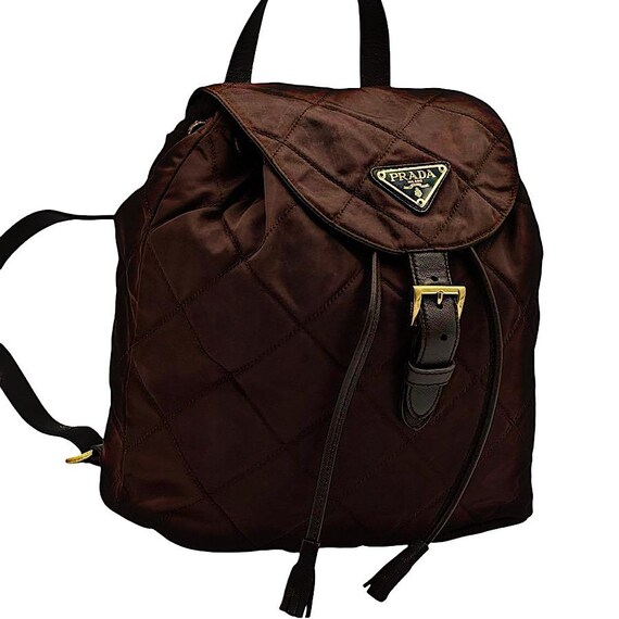 Authentic Prada Brown Nylon & Saffiano Leather Quilted