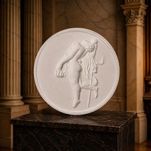 Placa en relieve de bailarina clásica: Arte mural de diosa griega, decoración estilo museo.