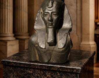 Ramses II Bust Sculpture | Ancient Egyptian Pharaoh Statue, Stone Finish Decor