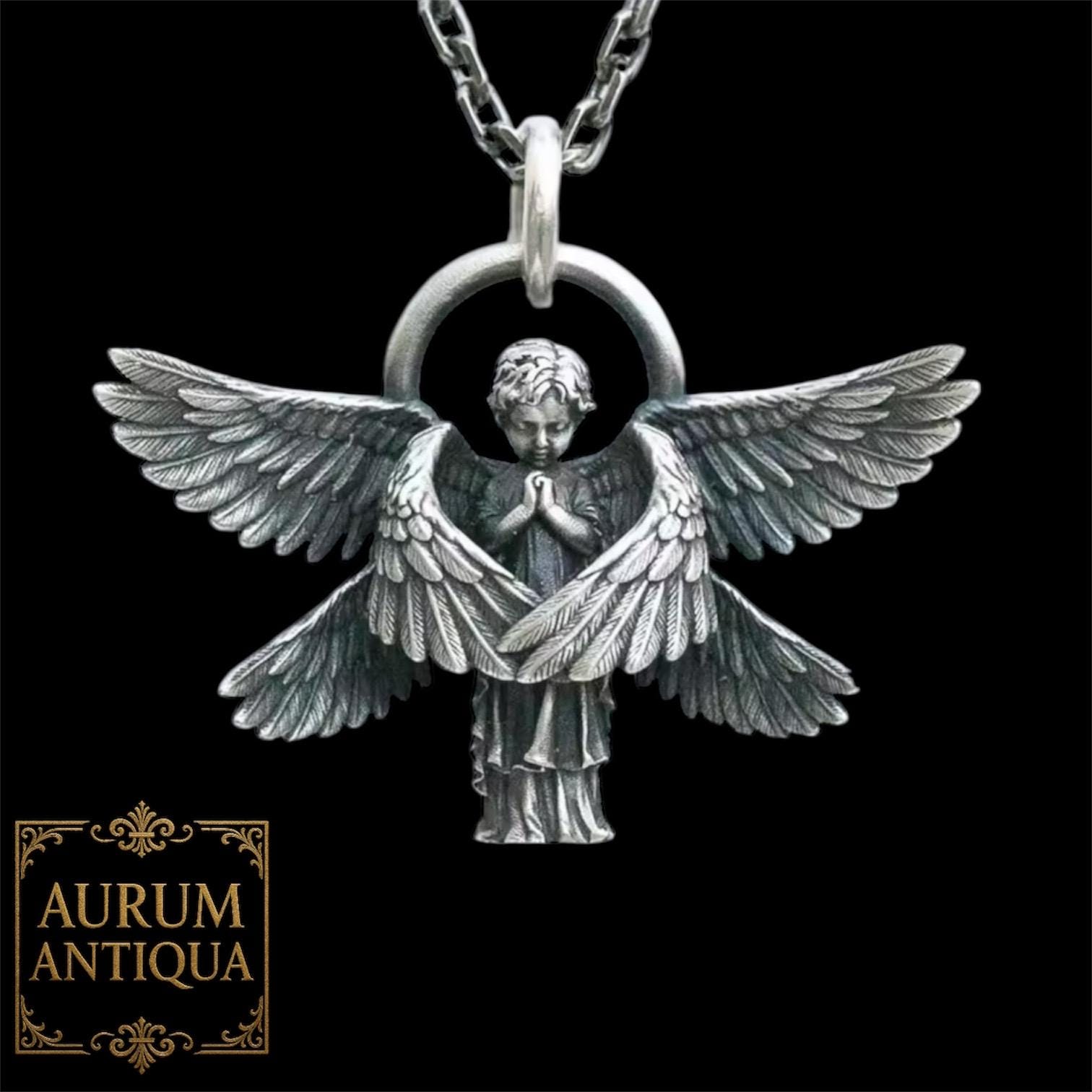 Six-winged Angel Pendant Necklace Silver Alloy Stainless Steel