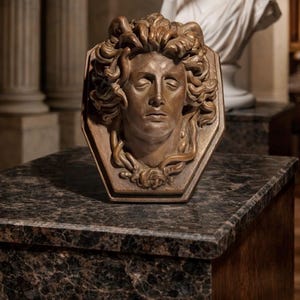 Sculpture murale en buste de méduse - Relief patiné en bronze, art romain classique, décoration tendance