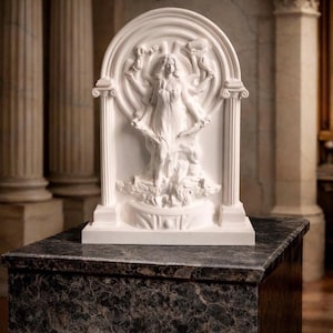 Hecate Triple Goddess Shrine Sculpture – Moon Guardian Relief | Classical Temple Decor | Mystical Altar Statue