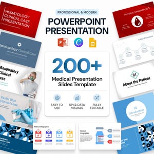 Paquete de plantillas para presentaciones médicas, diapositivas de PowerPoint editables para estudiantes de medicina, estudios de casos clínicos e informes de atención médica.