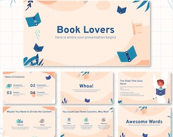 Cute Book Lover Canva Template, Aesthetic Book Review Presentation, Soft Pastel Bookworm Slides, Reading Journal, Customizable Design Slides
