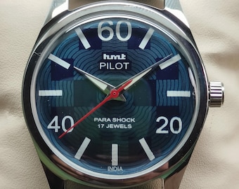 HMT Pilot Blue Dial | Rare Vintage Mechanical Watch | Hand-Winding | 17 Jewels | Made in India