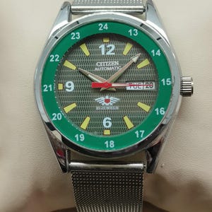 Citizen Automatic Green Dial Day/Date Railway Time 21 Jewels Stainless Steel Men&#39;s Wrist Watch