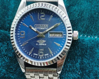 Citizen Automatic Blue Dial 21 Jewels Day-Date Stainless Steel Men's Wrist watch