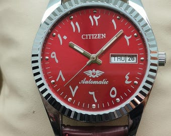 vintage ミッドセンチュリー citizen アラビア数字 掛時計 Vintage Citizen Automatic Red Dial Arabic Numerals Day-date Watch