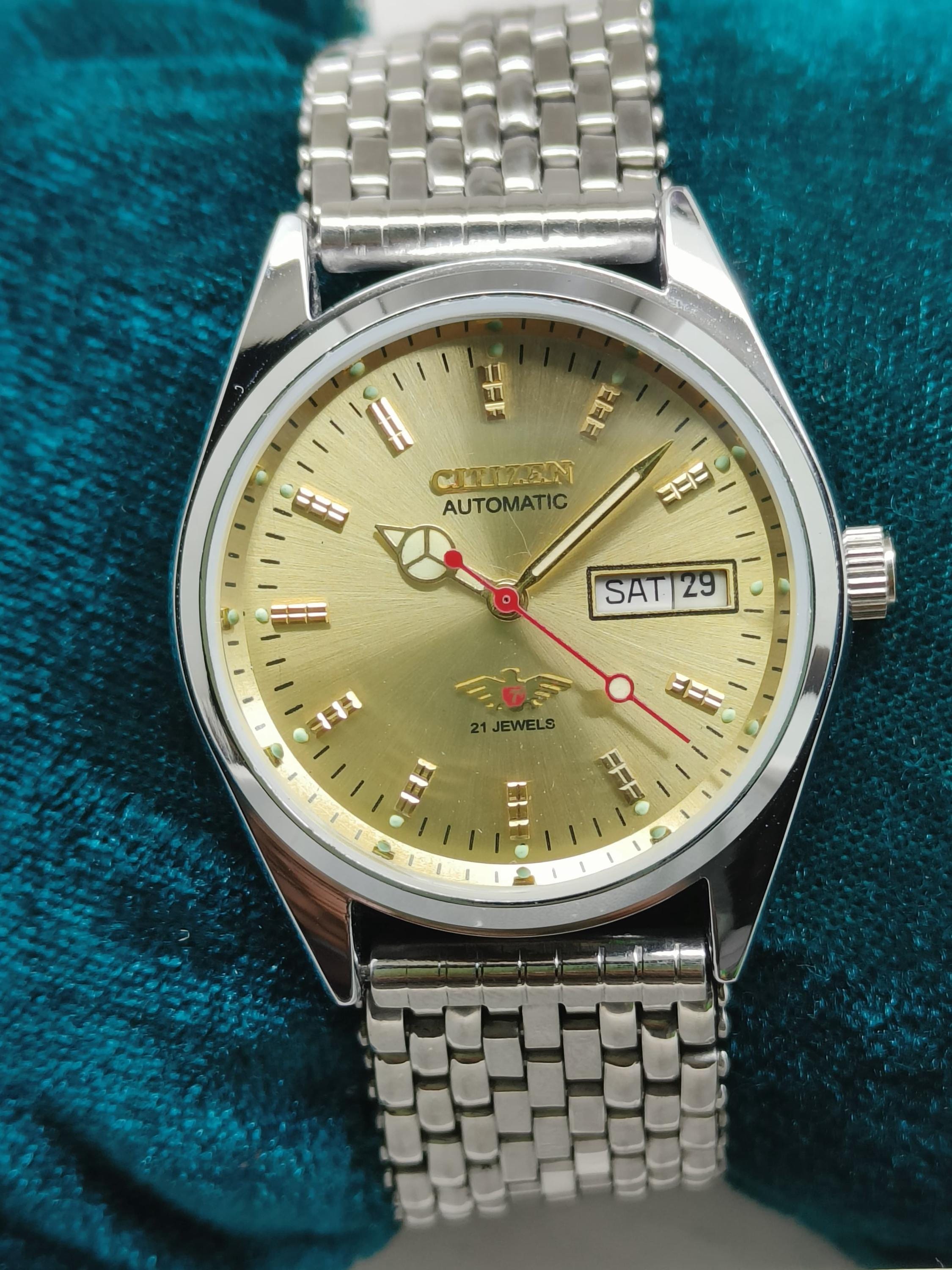 Citizen Automatic Gold Dial Day/Date 21 Jewels Stainless Steel Men's Wrist Watch