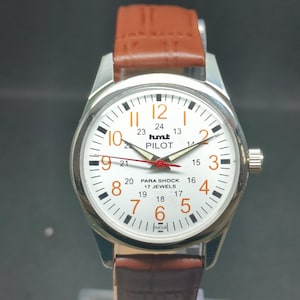 Hmt Pilot White Dial Para Shock 17 Jewels Manual Hand Winding Unisex Wrist Watch