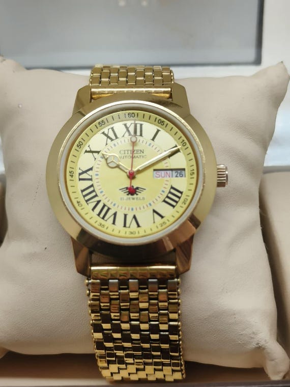 Citizen Automatic Yellow Dial Day/date 21 Jewels Gold Plated  display picture 2