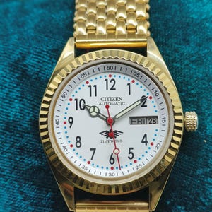 Vintage Citizen Automatic White Dial Day-Date Gold Plated Men&#39;s Wrist Watch