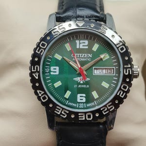Citizen Automatic Sports Green Dial Day/Date Stainless Steel Men&#39;s Wrist Watch - 8200