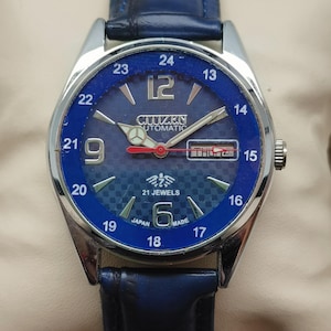 Citizen Automatic Blue Dial 21 Jewels Day-Date Railway Time Men’s Wrist Watch - 8200