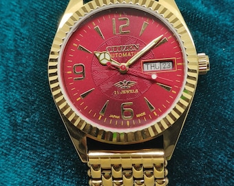 Citizen Automatic Vintage Red Dial Day-date 21 Jewels Gold Plated