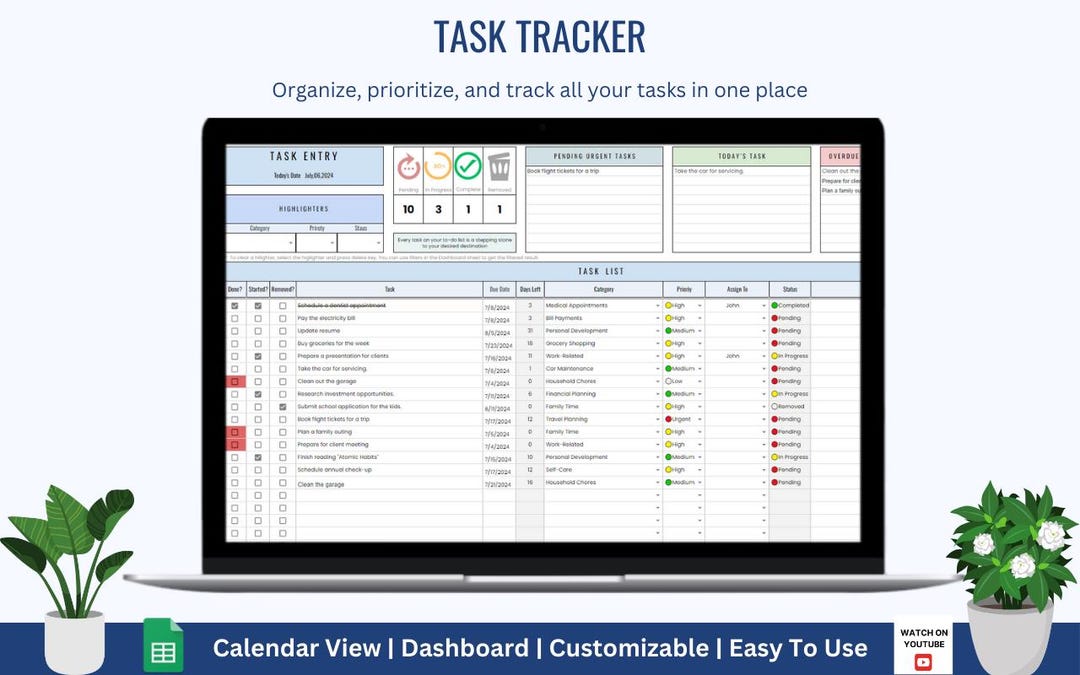 Task Tracker Printable | Daily Productivity Planner PDF (digital ...