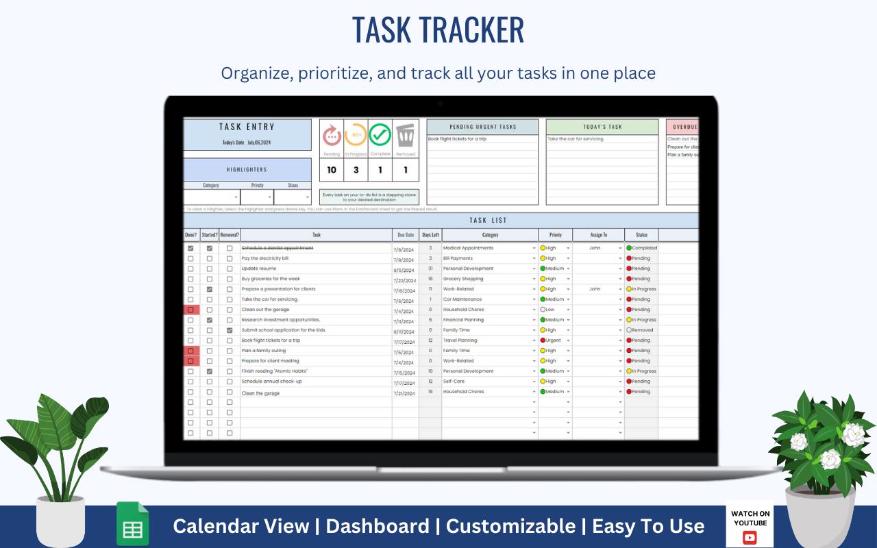 Task Tracker Printable | Daily Productivity Planner PDF (digital ...