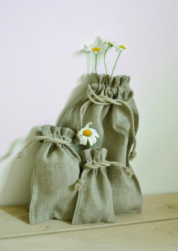 Items similar to Linen Drawstring Bags Set of 5 Natural Organic