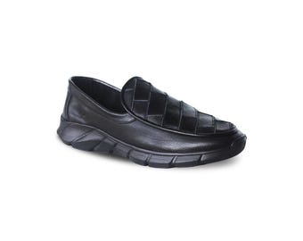 Crefow Arvano Handmade Leather Loafers – Mosaic Apron Slip On Shoes, Artisan Footwear