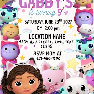 Digital Gabbys Dollhouse Birthday Invitation, Digital Gabby Dollhouse Invitation, Printable Kids Party Invites, Digital Bday Party Invite