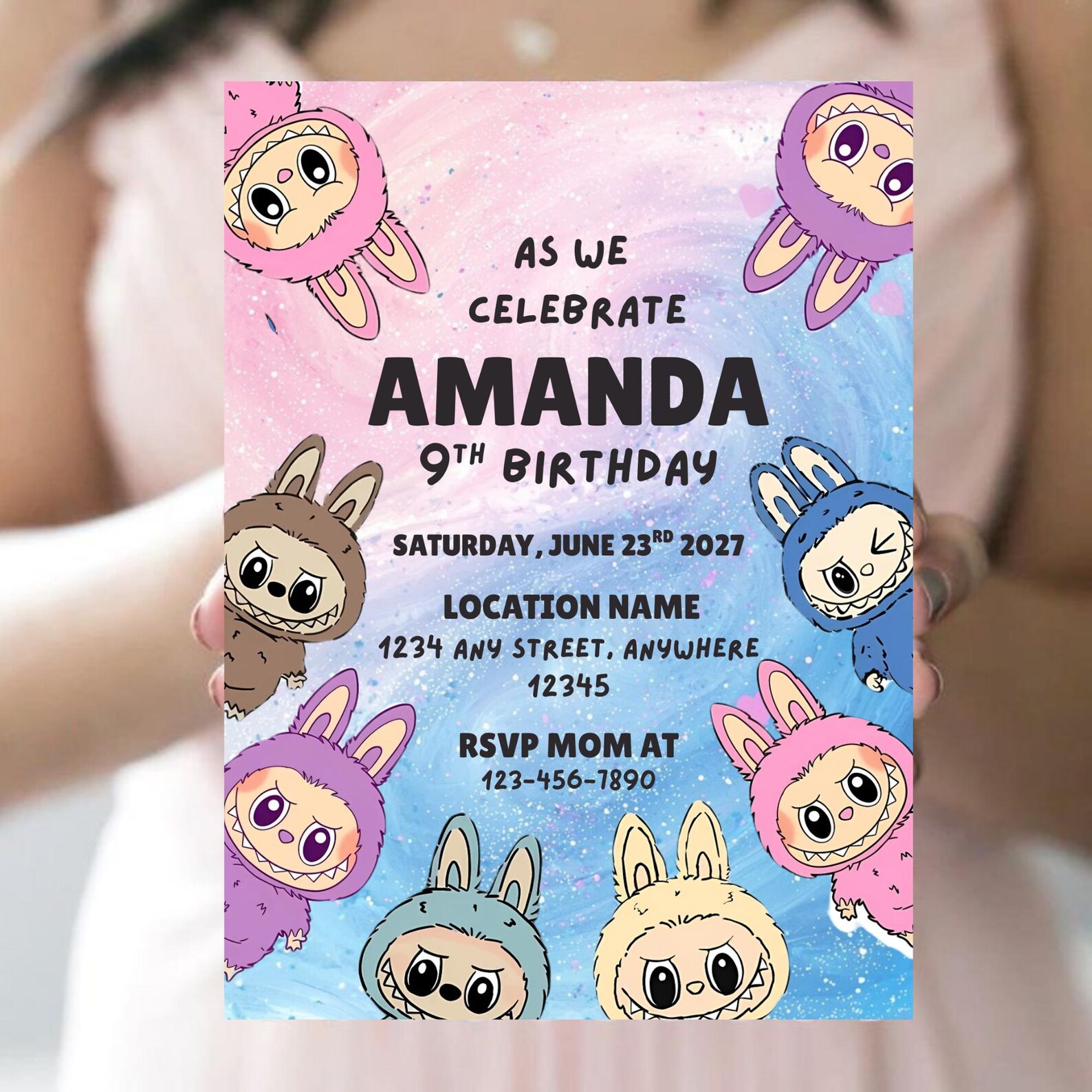 Labubu Invites Digital Editable Labubu Birthday Template Labubu Invitation, Trendy ...