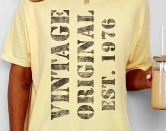 Vintage Est. Year Distressed Stencil Text T-shirt | Personalizable Birthday Celebration Shirt