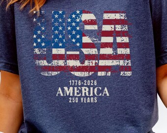 250 Years 1776-2026 VintageTee | American Flag Independence Day Design 4th of July semiquincentennial, America250, quarter millennium