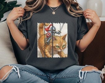 Chemise médiévale de chevalier de chat, cavalier de chat de chevalier juste de la Renaissance, chemise médiévale drôle, chemise drôle de meme de Ren Faire, cadeau de chat de médiéval-fantastique
