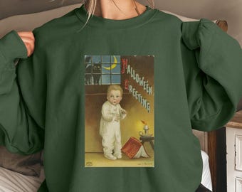 Vintage Cat Halloween Shirt, Retro Halloween Shirt, halloween greetings, Cat Lover Shirt, Black Cat Shirt, Halloween Crewneck Sweatshirt