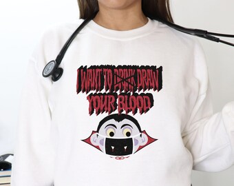 Cartoon Dracula verpleegster schattig Halloween-shirt bloedafname specialist sweater Spooky Vampire Nurse Tee voor Phlebotomists cadeau idee Halloween