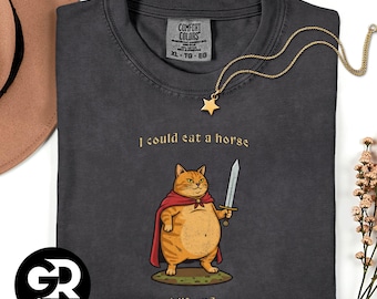 funny medieval fat cat tshirt, orange tabby cat owner shirt, cat lover shirt, Chubby Cat Knight with Sword T-shirt