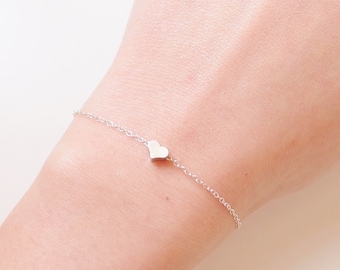 Heart Bracelet, Tiny Heart Bracelet, Silver Heart Bracelet, Dainty Bracelet, Delicate Bracelet, Simple Chain Bracelet, Gift For Her