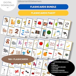 Bosnian Flashcard Mega Bundle | 196 Printable Cards | Alphabet, Numbers, Animals, Food, Phrases & Culture | Edu PDF for Kids