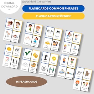 Bosnian Phrase Flashcards | 36 Printable Cards | Learn Common Bosnian Expressions | Bilingual Language Learning PDF for Kids & Beginners