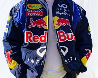 Red Bull Racing Jacket, Formula One Racing Jacket Retro, Flying Jacket, Racing Jacket, Fully Embroidered Jacket, Street Style, Birthday Gift