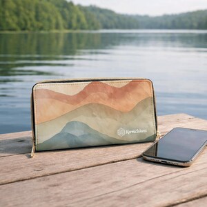 Earthen Flow Clutch | Boho Chic PU Leather Wallet | Earth Tone Wave Pattern | KarmicWaves Spiritual Gift for Her | Zippered Wallet