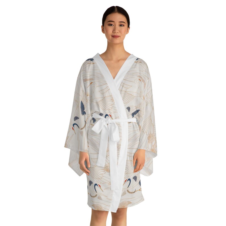 Japanese Crane Long Sleeve Kimono Robe, Peace Luck Longevity, Gift for ...