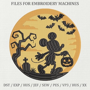 Halloween Mouse Head Embroidery Design, Haunted Castle Witch Silhouette, Spooky Night Applique, PES DST Machine File Digital
