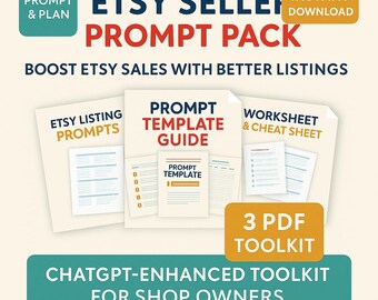 Etsy Verkäufer Prompt Paket | 3 PDF Toolkit um Listings mit ChatGPT zu steigern | AI Seo Templates + Beschreibungen | Sofort Download