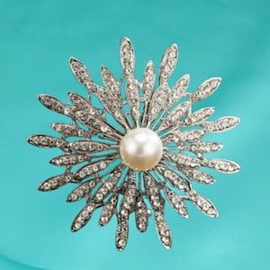 18k White Gol  Natural Diamond Brooch,Natural Diamond & Round Cut Brooch Jewelry Gift For Wife And Her Gift For Girlfriend,Gift For Her.