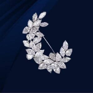 14K White Gold Diamond Brooch Pin | Marquise Cut Vintage Wedding Brooch | Handmade Minimalist Jewelry Pin | Dainty Women’s Brooch